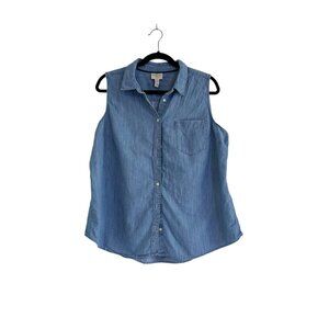 St John's Bay Women's Sleeveless Blue Cotton Blend Chambray Denim Look Size PXXL
